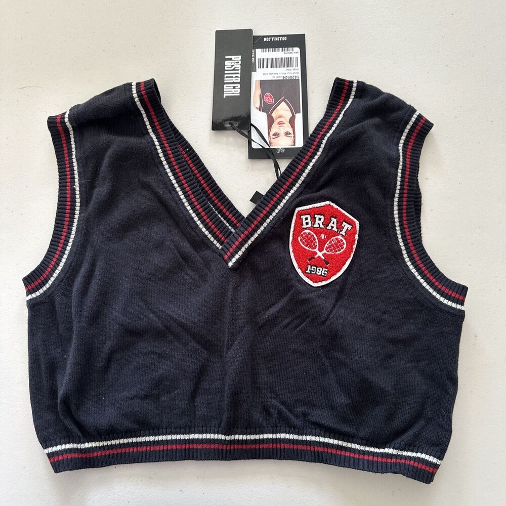 BRAT/ Poster Girl, Dolls Kill boutique Navy Sweater Vest 100% Cotton Size Large
